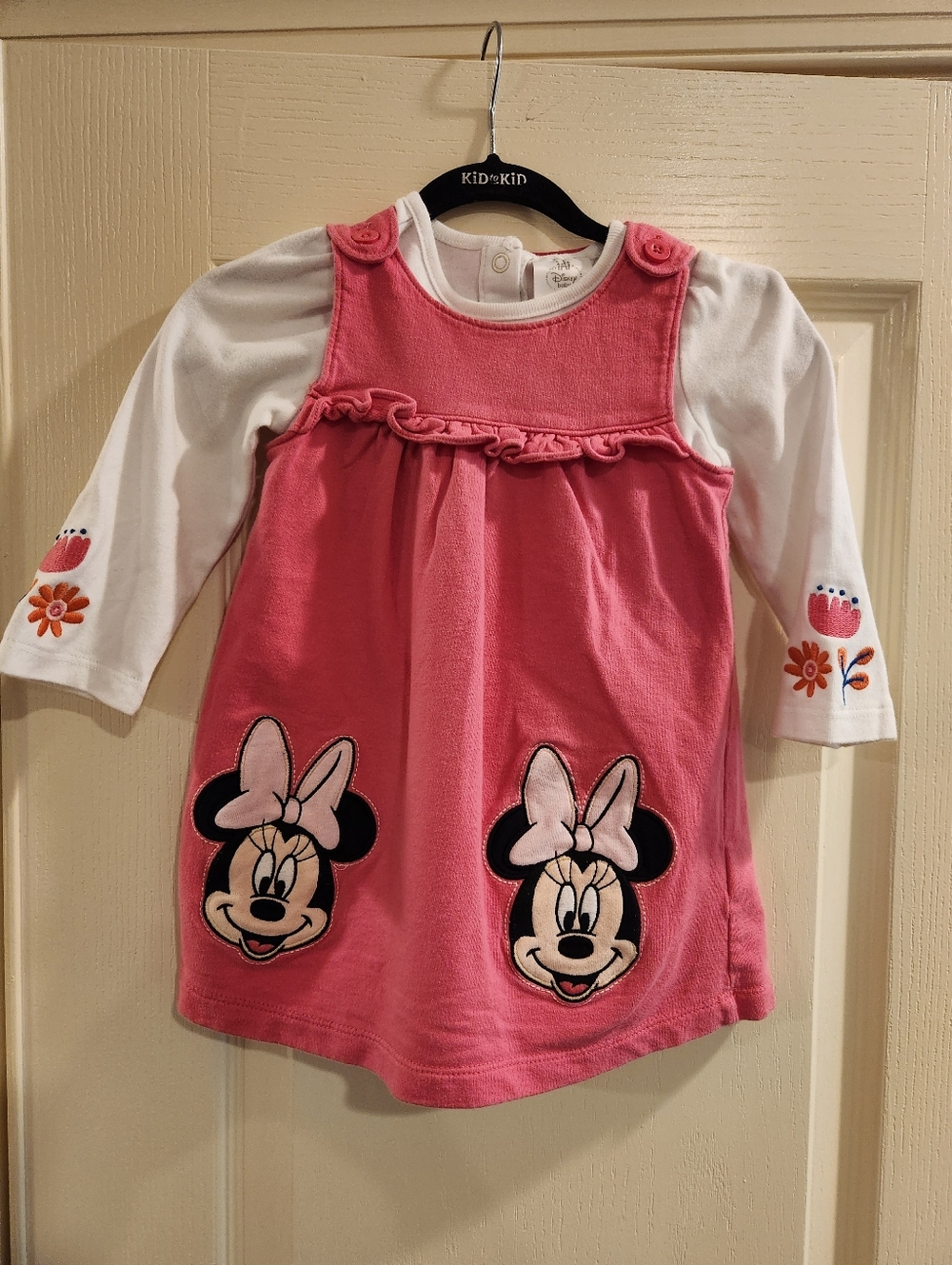 Pink Minnie Mouse Layered Dress with White Long Sleeve Top, Size 18-24M